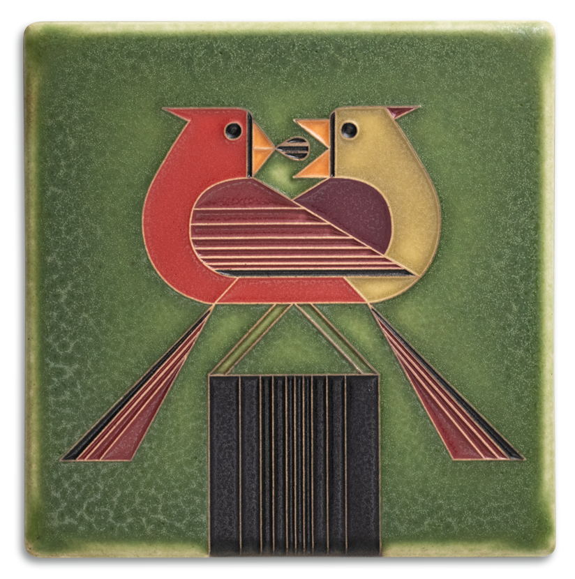 Redbird Romance - Green Tile - 6" x 6"