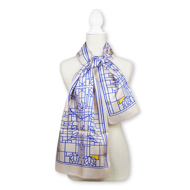 Silk Scarf - Waterlilies - Cream/Blue - Last Chance