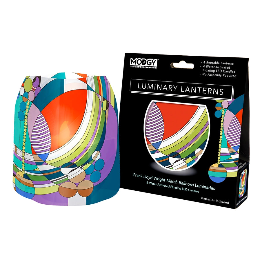 Colorful luminary lantern with packaging on a white background