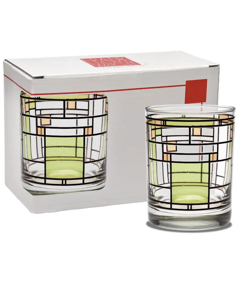 FLW Oak Park Green Glass Tumblers- Set of 2