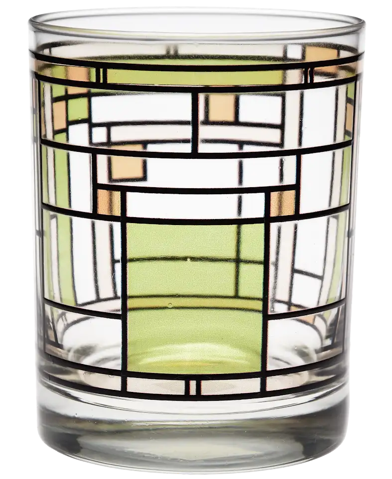 FLW Oak Park Green Glass Tumblers- Set of 2