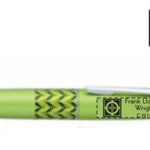 A green Pilot MR Twist Retro metal pen with a FLWT logo on the side, presented on a card with the same logo.