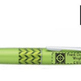 A green Pilot MR Twist Retro metal pen with a FLWT logo on the side, presented on a card with the same logo.