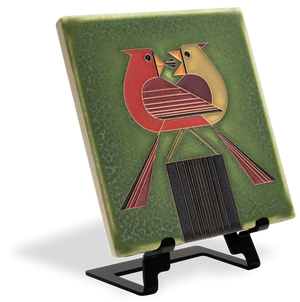 Redbird Romance - Green Tile - 6" x 6"