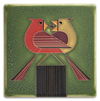 Redbird Romance - Green Tile - 6" x 6"