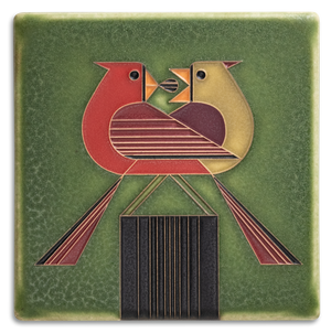 Redbird Romance - Green Tile - 6" x 6"