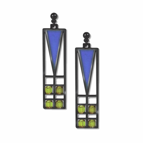 Earrings - Frank Lloyd Wright - Frank Thomas House Light Screen - Blue/Green