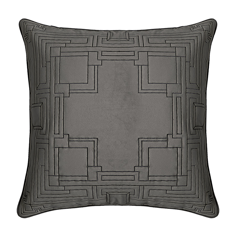 Pillow - Textile Block - Velvet Quilted/Embroidery - Dark Grey  - 20" x 20".