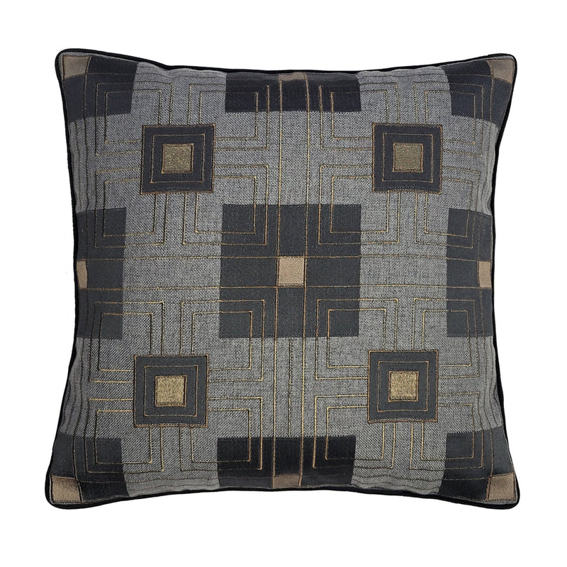 DS Storer House Block  Embroidered  18" x 18" Dark Grey/Gold Pillow.