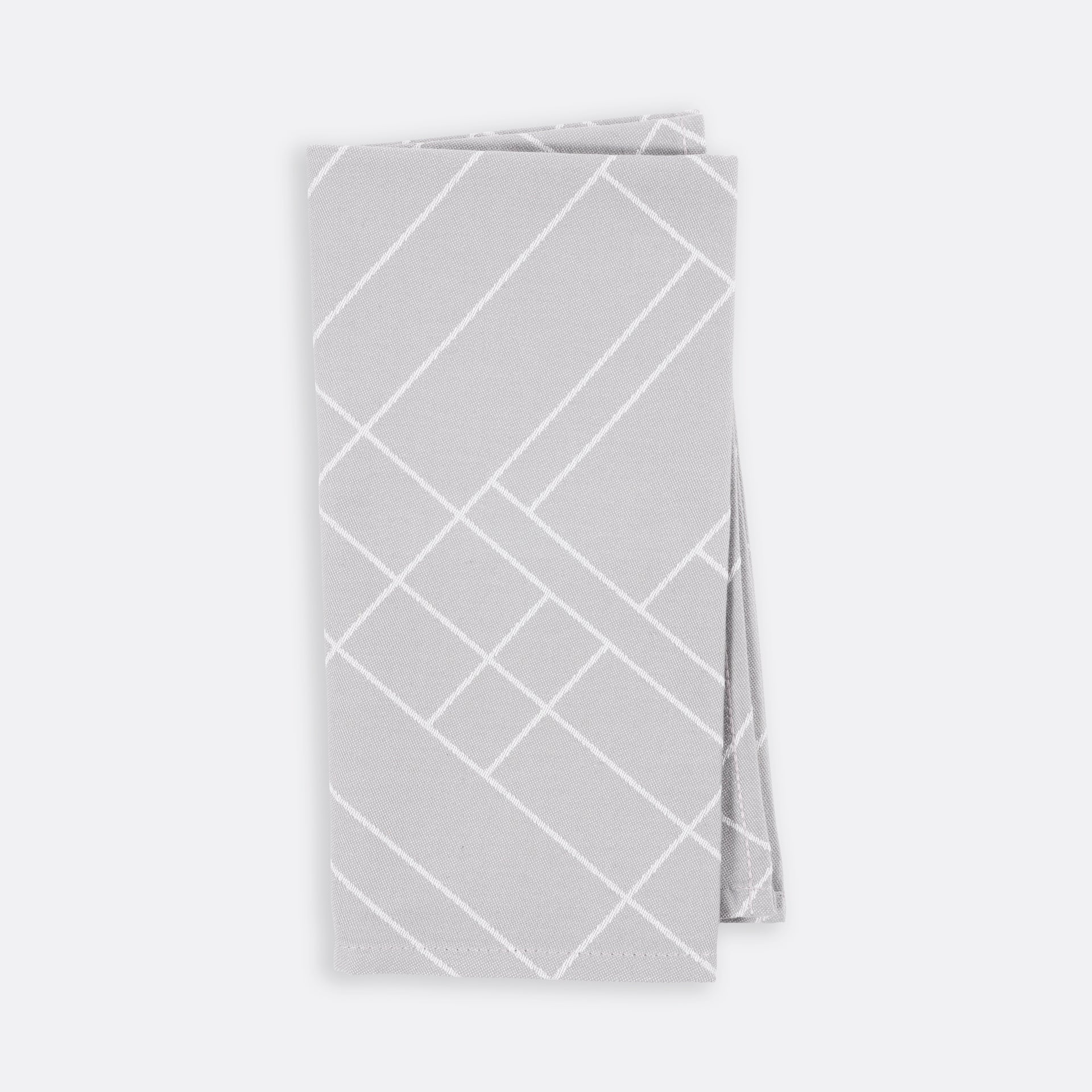 A folded gray and white checkered napkin.