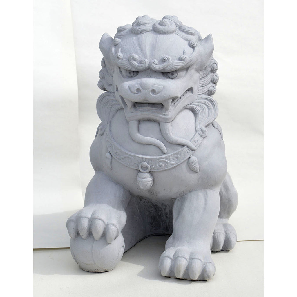 Gray stone lion statue on a white background