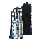 Black gloves with stained glass pattern on a white background