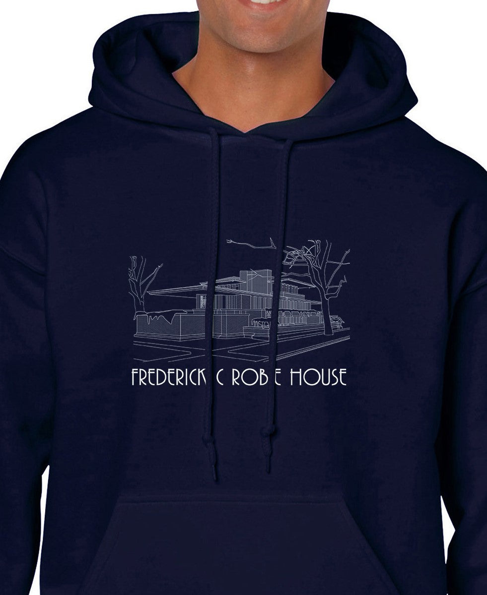 Robie House Architectural Rendering Fleece Hoodie