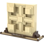 Beige geometric block structure on a white background