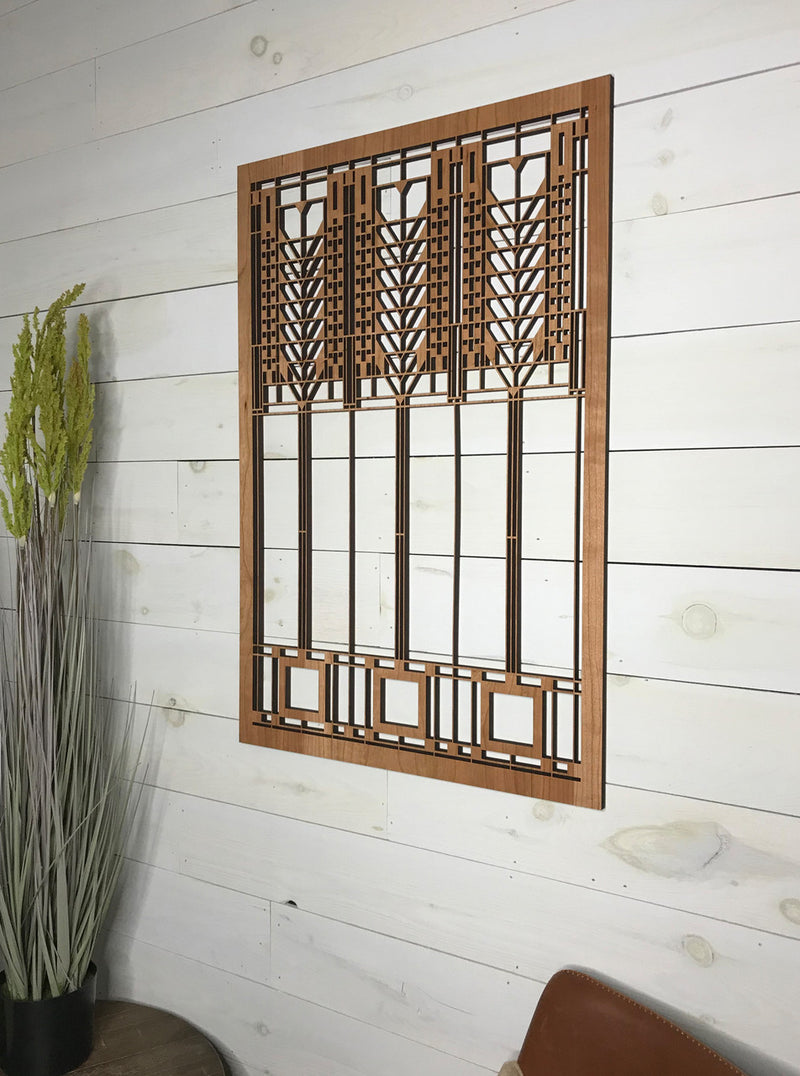 Triple Tree of Life Art Glass Wall Element.