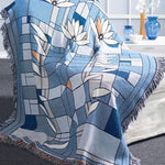 Blue floral patterned throw blanket