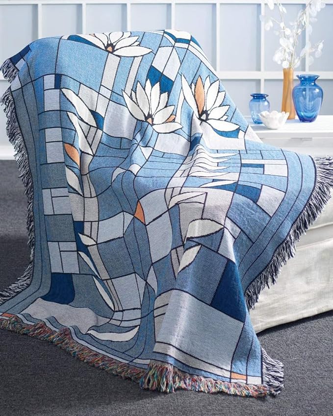 Blue floral patterned throw blanket