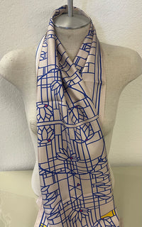 Silk Scarf - Waterlilies - Cream/Blue - Last Chance
