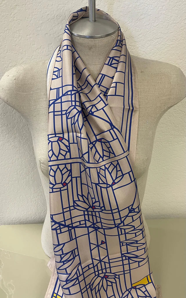 Silk Scarf - Waterlilies - Cream/Blue - Last Chance