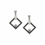 Pair of square-shaped earrings with a central gemstone on a white background