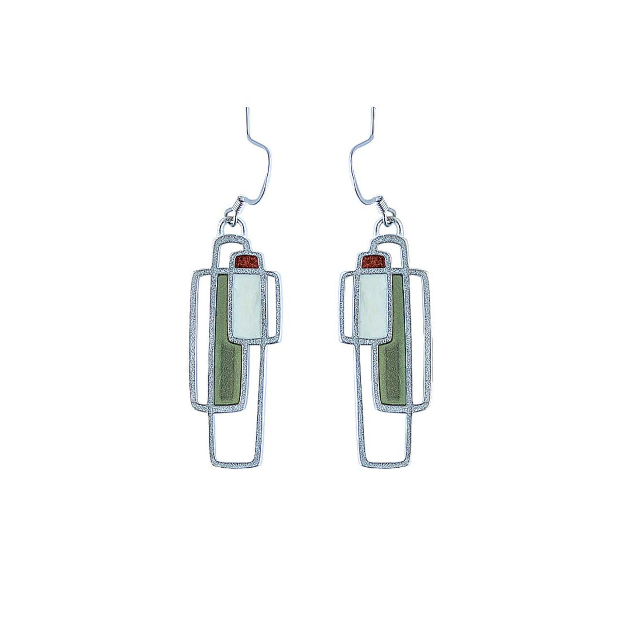 Pair of earrings with rectangular design on a white background