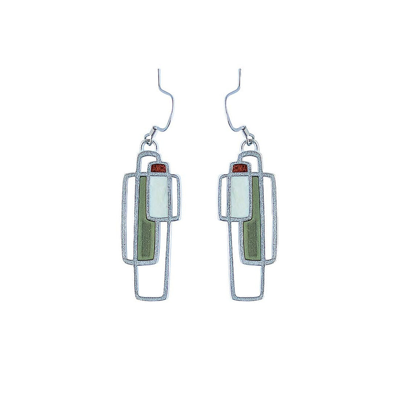 Pair of earrings with rectangular design on a white background