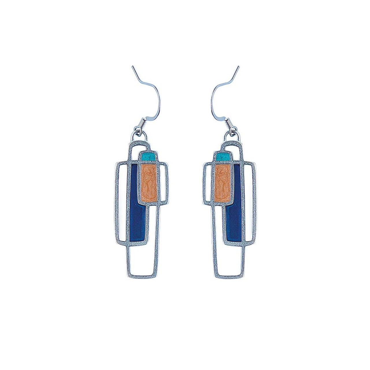 Pair of earrings with rectangular design on a white background