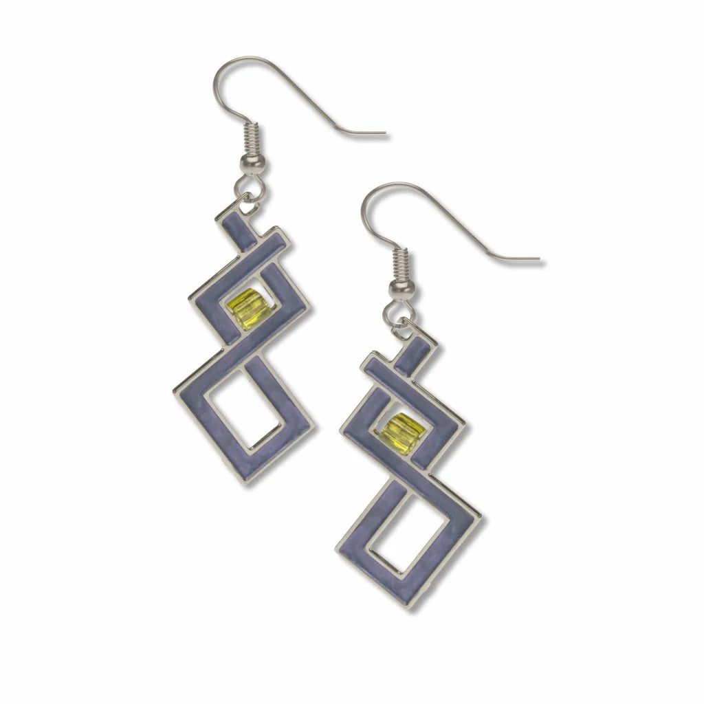 Pair of earrings with geometric design on a white background