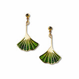 Earrings - Ginkgo Leaf Light and Dark Green Enamel