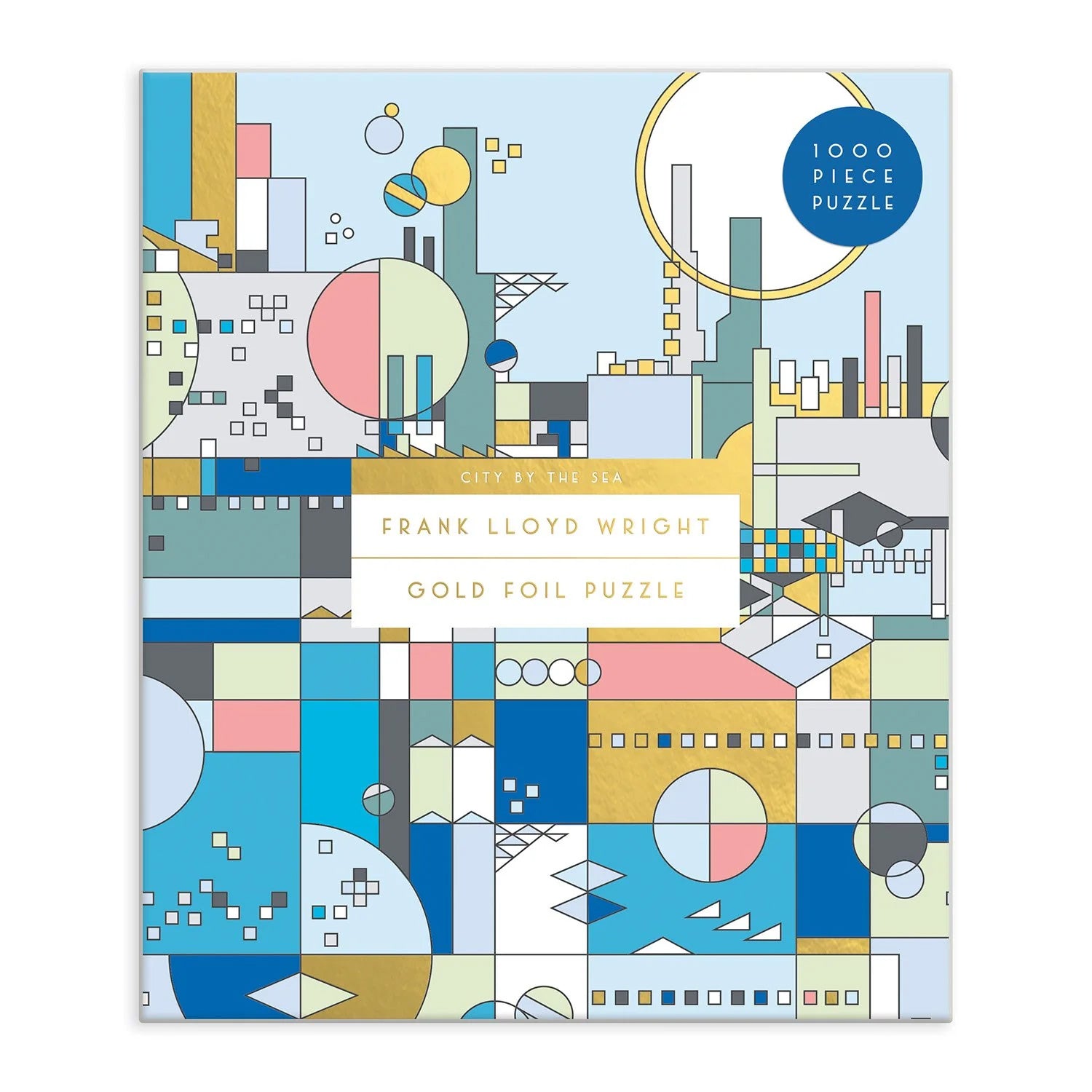 Puzzle box with geometric design and 'Frank Lloyd Wright' text on a white background