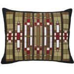 A rectangular lumbar pillow with a geometric pattern inspired by Louis Henry Sullivan's window design.