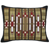 A rectangular lumbar pillow with a geometric pattern inspired by Louis Henry Sullivan's window design.