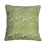 Green leaf patterned pillow on a white background