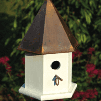 Copper Songbird  - White / Brown Patina Roof - Birdhouse.