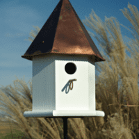 Copper Songbird Deluxe - White / Brown Patina Roof - Birdhouse.