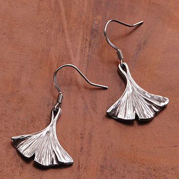 Ginkgo Earrings, Pewter