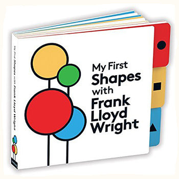 Board book titled 'My First Shapes with Frank Lloyd Wright' featuring colorful geometric shapes on the cover.