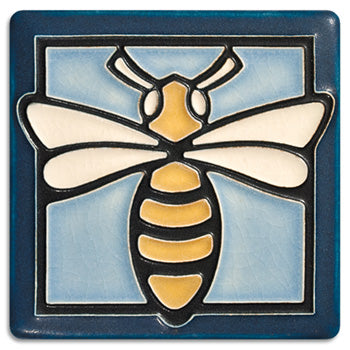 Light Blue Bee Tile 4"