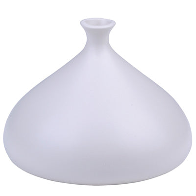 A white, dome-shaped ceramic vase with a narrow top opening.