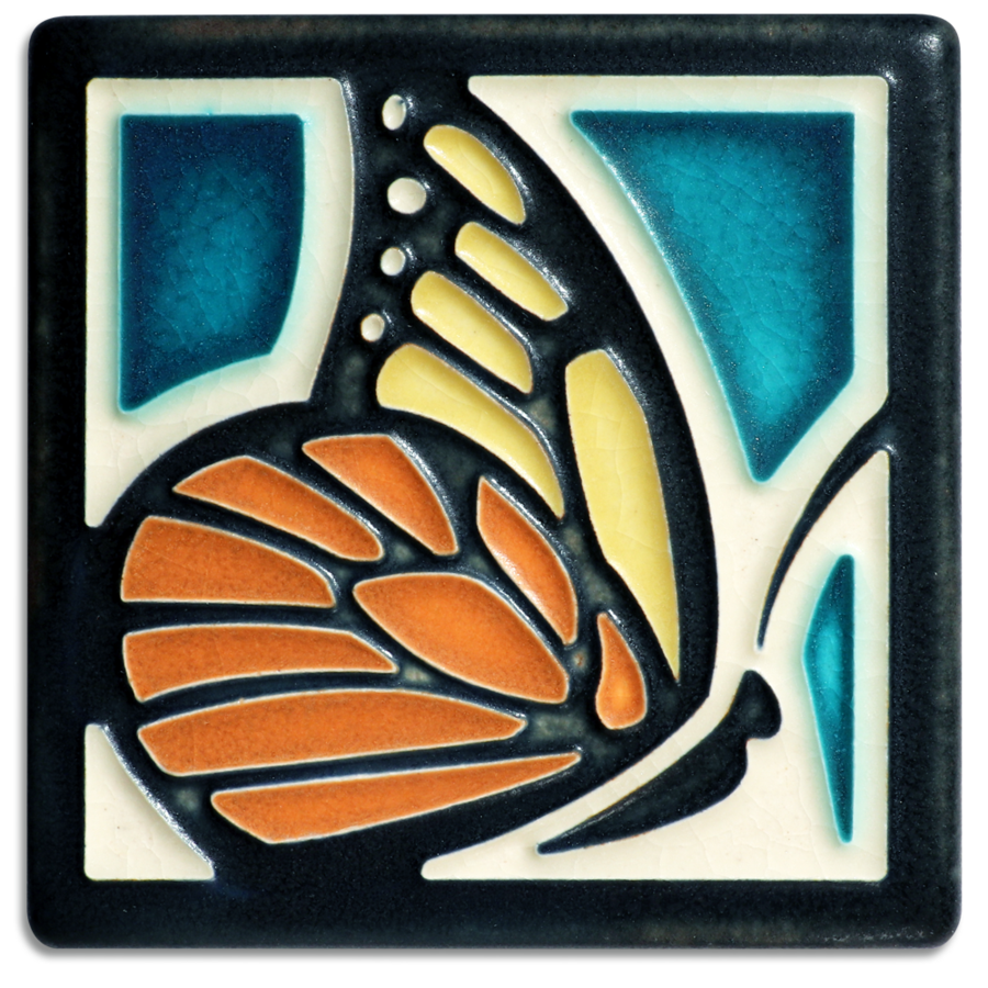 Turquoise Butterfly Tile - 4" x 4"