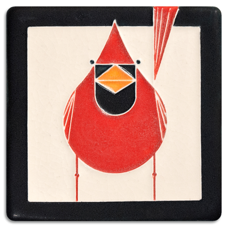 Male Cardinal Tile Charley Harper - 4" x 4"