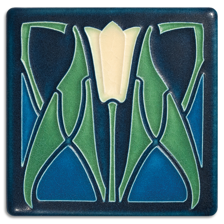 Lotus - Blue Tile - 4" x 4"