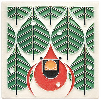 Coniferous Cardinal Charley Harper Tile - 6" x 6"