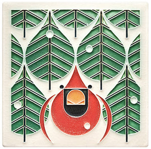 Coniferous Cardinal Charley Harper Tile - 6" x 6"