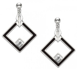 May House Earrings - Crystal Bead and Black Enamel