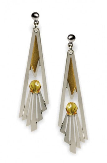 Earrings - Grand Staircase Rail Detail - Topaz Bead and Gold Enamel