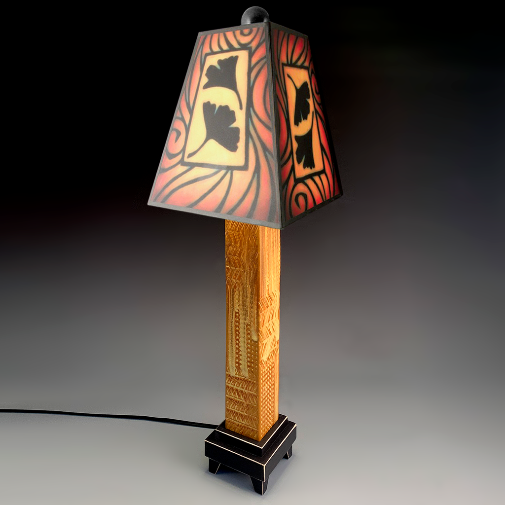 Lamp  -  Ginkgo Brown Shade , Straight Brown Base