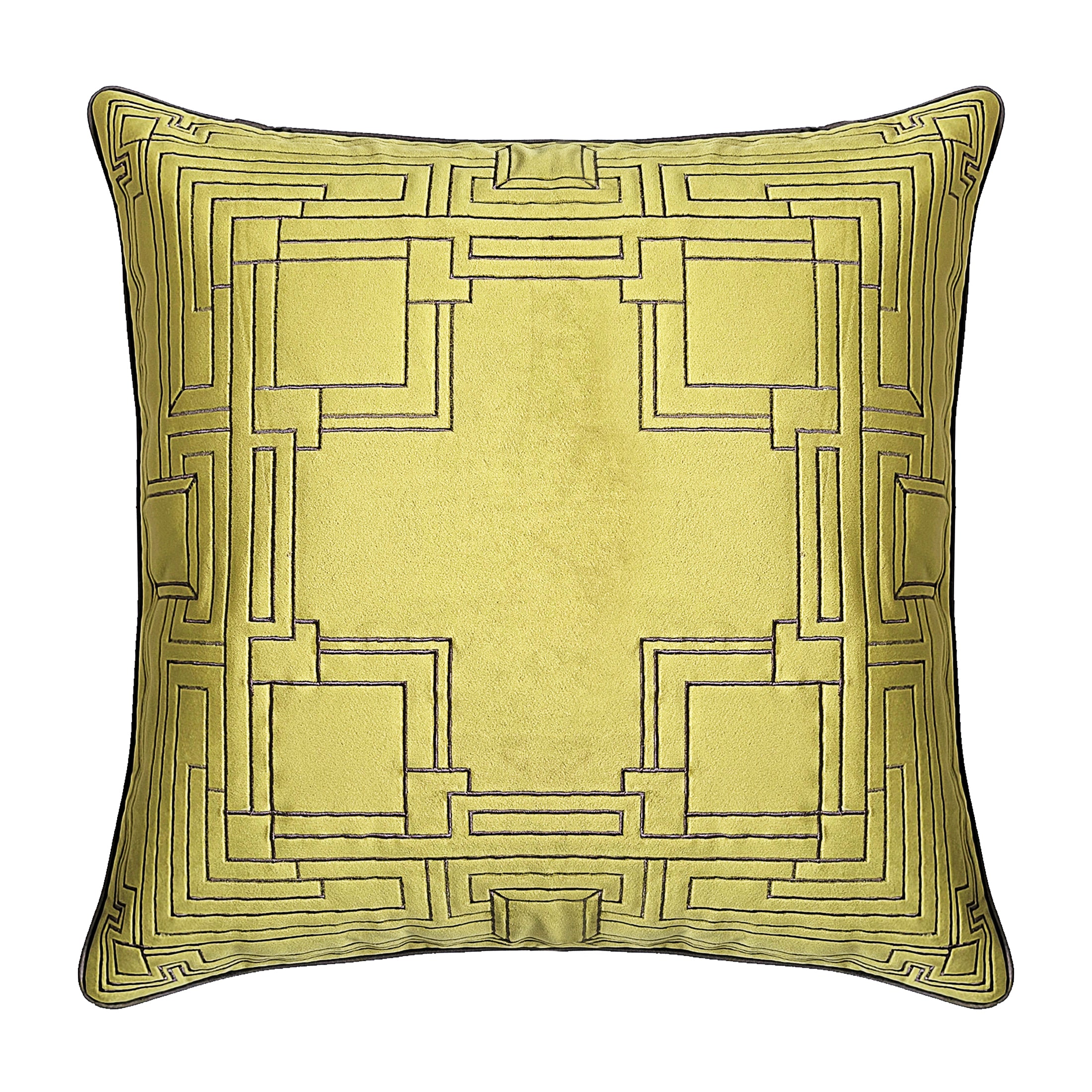 Pillow - Textile Block - Velvet Quilted/Embroidery - Olive  - 20" x 20"