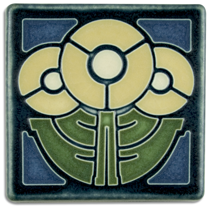 Round Flowers - Indigo Tile 4" x 4"