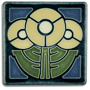 Round Flowers - Indigo Tile 4" x 4"